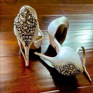 Badgley Mischka Jeweled Satin Ivory heels